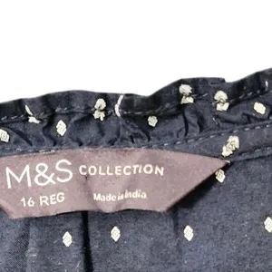 M&S Collection Navy & White Polka Dot Long Sleeve Dress White Ruffle Cuff Accent thumbnail 2
