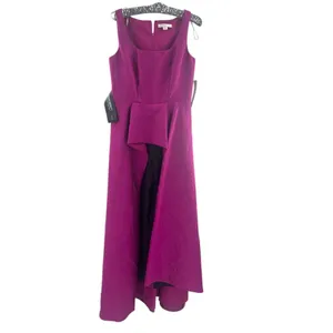 NWT KAY UNGER Jacquard Asymmetric Ruffle Maxi‎ Romper jumpsuit Cerise Sz 8 thumbnail 6