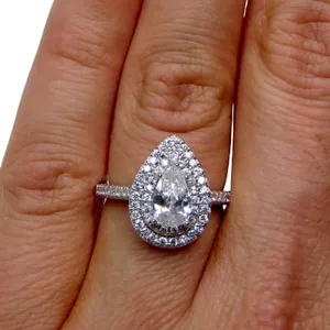 Macy's Silver Teardrop Diamond Cubic Zirconia Halo Ring S 925 Size 8 thumbnail 2