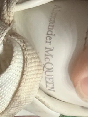 Alexander McQueen White Leather Platform Sneakers with Green Croc Heel thumbnail 7