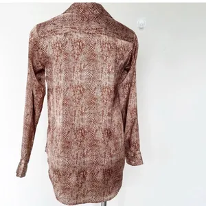 NEW a new day Animal print satin blouse top SMALL brown tan long sleeves buttons thumbnail 5