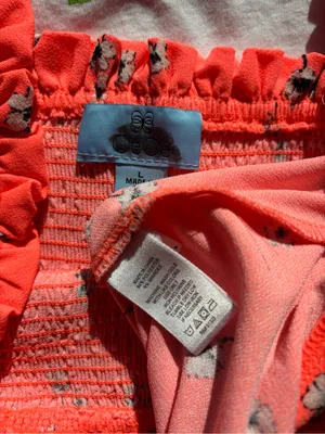 CeCe Neon Coral Floral Smocked Sleeveless Peplum Tank Top thumbnail 6