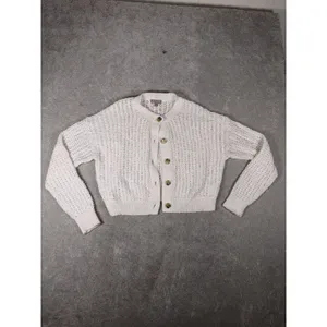 J Crew Sweater Womens XL White Cropped Cardigan Textured Pointelle‎ Coastal Chic thumbnail 3