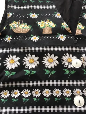 Blair Vintage 90s Black Daisy Vest Gingham Flower Basket M Grandmacore thumbnail 5