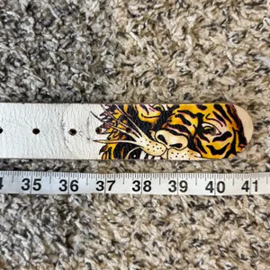 Vintage Ed Hardy White‎ Leather Belt With Star Buckle Size 34 thumbnail 5