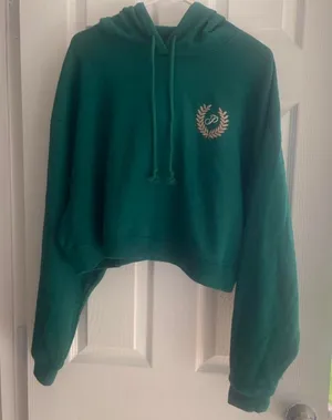 PINK Victoria’s Secret XL Green Cropped Oversized Hoodie Embroidered Logo thumbnail 1