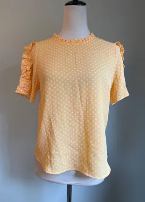 Monteau coquette Yellow Polka Dot Ruffle y2k preppy Blouse Top dainty M NEW boho thumbnail 1