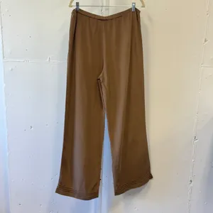Vintage Soft Surroundings Brown 100% Silk Wide Leg Pants Pintuck Hem Size Large thumbnail 2