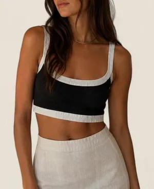 Reformation Robbie Linen top | size 4 Mod Girl Retro Minimalist Core black white thumbnail 1