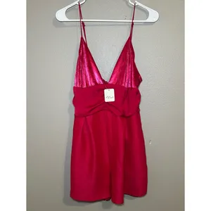 NEW Free People Skylie Saylor Pink Colorblock Going Out Romper Women’s Size 12 thumbnail 4