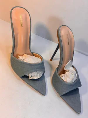 Pretty Little Thing Denim Heel Mule Sandals casual classic summer party style thumbnail 3