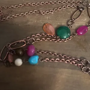 Copper tone chain and stationed bead peace pendant necklace thumbnail 4