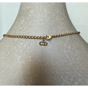 Vintage Christian Dior DIOR Letter Charm Necklace Gold Tone CD Logo Adjustable thumbnail 9
