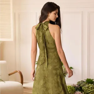 RIHOAS The Green Jacquard Ruched Halter Midi Dress L 76 thumbnail 5