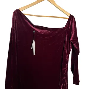 Universal Standard Wine Red Velvet Asymmetrical Off Shoulder Long Sleeve Dress L thumbnail 7