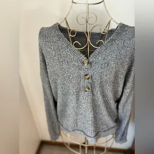 American Eagle Soft & Sexy Plush Henley Crop Top Gray Size XS/S thumbnail 5