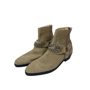 ASOS Beige Leather Suede Chain Pointed Toe Block Heel Ankle Chelsea Boots Size 7 thumbnail 3