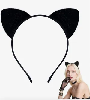 NEW Black Cat Ears Headband Furry Halloween Adult thumbnail 1