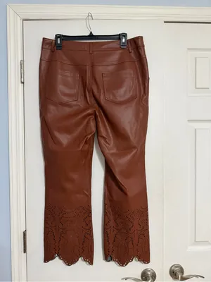 Anthropologie laser cut‎ hem brown faux Leather size 12 ankle crop thumbnail 12