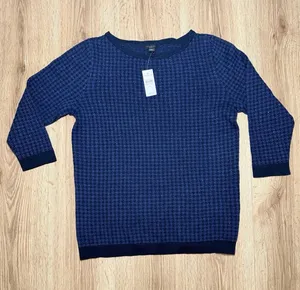 Ann Taylor Factory Women's Blue Houndstooth Shimmer‎ Sweater Top Size XL New NWT thumbnail 1