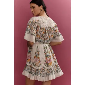 Farm Rio Sweet Bloom Dress Small Mini Bouquet Short Sleeve Eyelet Lace Garden thumbnail 3
