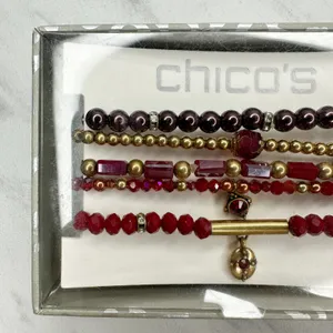 Chico's Gold Tone Stretch Bracelet Set of 5 Red Burgundy ✨ thumbnail 9