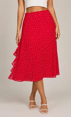 A New Day NWT Wild Fable Red Heart Print Ruffle Midi Skirt XS Coquette Romantic thumbnail 1