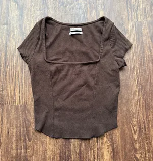 Brown Urban Outfitters Ribbed Cropped Square Neck Top - Size S thumbnail 1