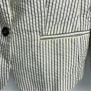 Ann‎ Taylor Loft Women's Blazer Jacket Ivory/White and Black Stripes Size 8 thumbnail 13