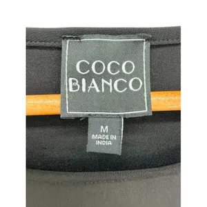 Coco Bianco Black Top M Rhinestone Sporty Stripe Flared Bell Sleeve Blouse NWT thumbnail 3
