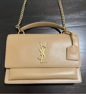 YSL Sunset Top Handle Medium Smooth Leather Shoulder Bag in Dark Beige thumbnail 1