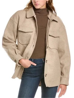 Avec Les Filles Oat Melange Boyfriend Shacket Jacket Beige M thumbnail 2