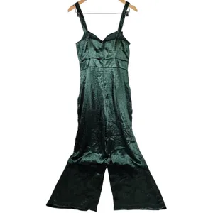 Lulus Emerald Green Satin Cutout Wide Leg Jumpsuit Size M Date to Remember‎ thumbnail 2