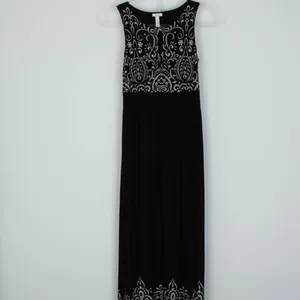 Soma Womens Jersey‎ Knit Baroque Keyhole Smocked Maxi Dress Size XS Black Boho thumbnail 2