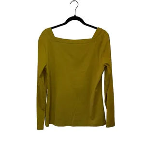 Ann‎ Taylor Mustard Square Neck Long Sleeve Top Large Minimalist Career Blouse thumbnail 2