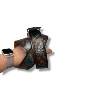 Vintage Tooled Leather Eagle Belt Full Grain Cowhide Western‎ Multi Color 5520 thumbnail 3