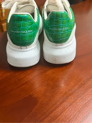 Alexander McQueen White Leather Platform Sneakers with Green Croc Heel thumbnail 3