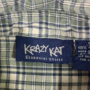 Krazy Kat Flannel Button Up Shirt 100% Cotton Pockets Women‎ Sz S Green Preowned thumbnail 5