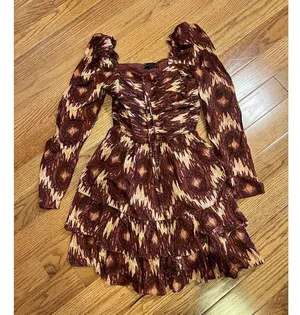 House Of Harlow Short Cotton Tiered Ruffle Party Dress XS Brown Artsy Hippie thumbnail 2