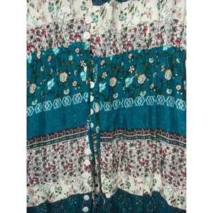 Womens Teal‎ Floral Patchwork Boho Button Front Maxi Dress XXL Drawstring Artsy Blue thumbnail 2