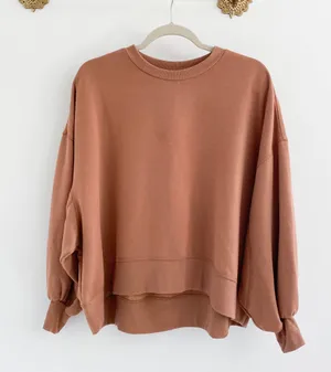 Zenana Boutique Tan Brown Mocha Oversized Crew Sweatshirt thumbnail 1