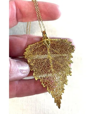 Gold Plated Real Leaf Pendant Necklace With Chain thumbnail 6