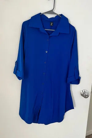 Tab sleeves curved hem Blue Size XL thumbnail 1