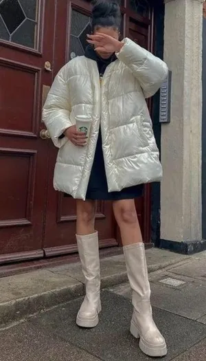 ZARA Water Repellent Puffer Padded Jacket Coat w/ Hidden Button Shinny White New thumbnail 5