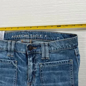 American Eagle Sz 4 Short The Perfect Vintage Wide Leg Selvedge Jeans High Rise‎ thumbnail 7