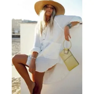 Free People Summer Daydream Buttondown Top in Ivory Size Small Gauze Oversized thumbnail 6