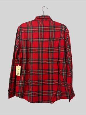 La Miel Plaid Oversized Shirt Red Button Front Long Sleeve Womens Small New thumbnail 6
