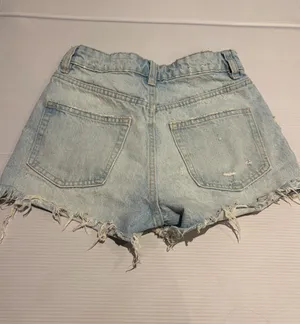 ZARA Blue Denim Shorts Light Wash Distressed thumbnail 3