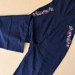 Bombay Paisley Strapless‎ Embroidered Linen Blend Jumpsuit Navy Blue XS Boho thumbnail 4