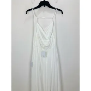 Lulus Romantic Inspiration White Sleeveless Faux Wrap Maxi Dress Wedding M NWT thumbnail 10